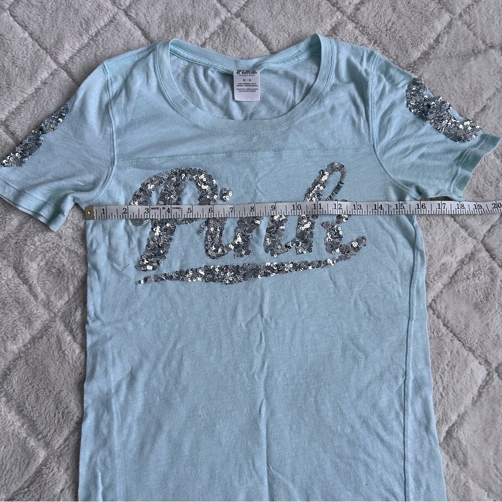 Light Blue Sequin Script Short Sleeve Tee by PINK Victoria's Secret